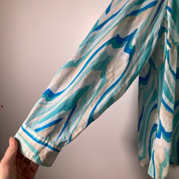 Womens JM Collection Linen Blend Button Shirt Wave‎ Pattern 1X - Picture 4 of 10